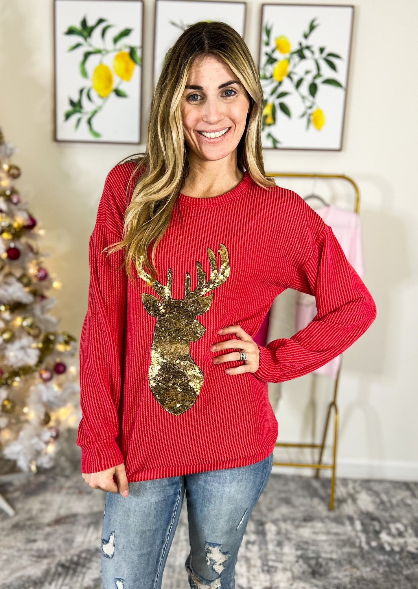 Golden Reindeer Top