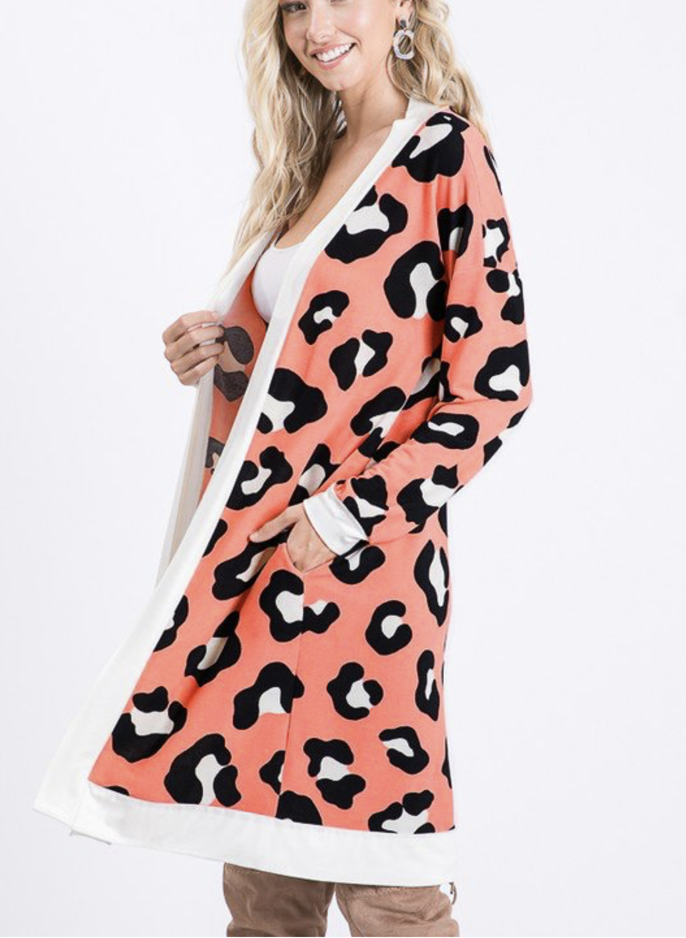 Animal Cardigan- Coral