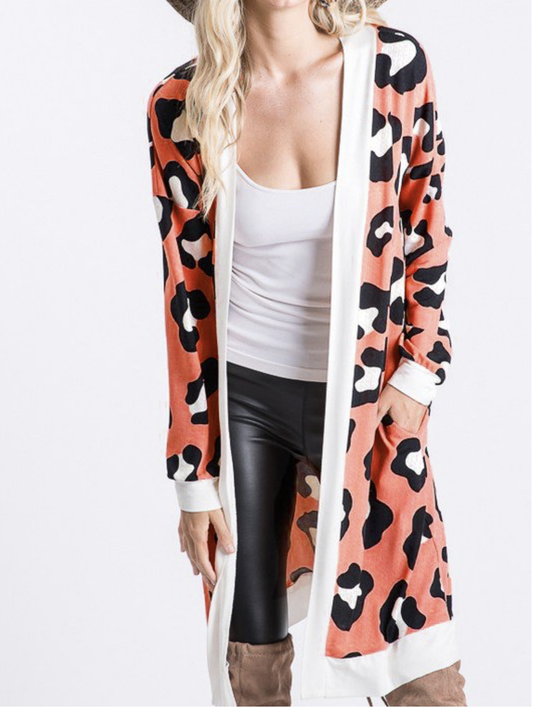 Animal Cardigan- Coral
