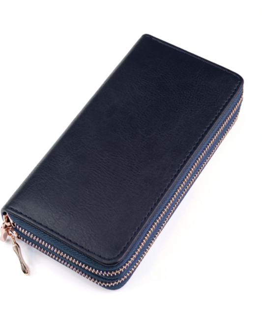 Navy Wallet * Double Zipper*